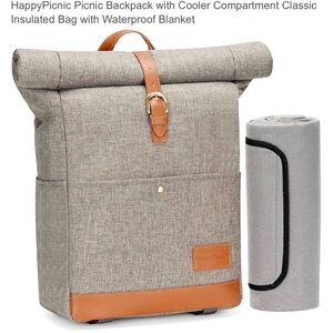 Insulated Picnic Backpack in Light Gray with Tan Accents